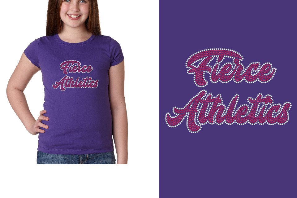 Rhinestones Fierce Athletics Designer font 2-color stones Youth Girls' Princess T-Shirt