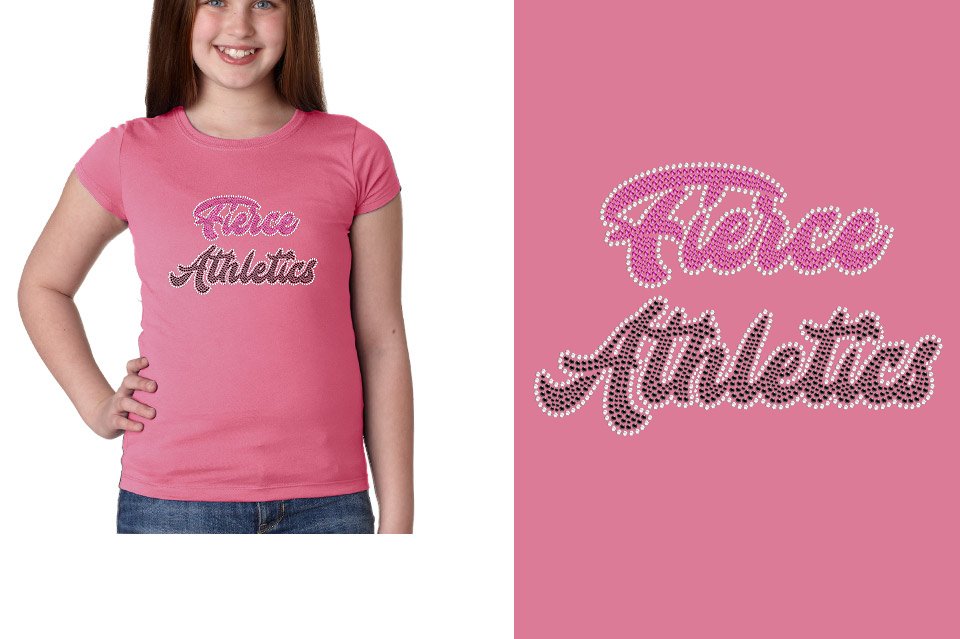 Rhinestones Fierce Athletics Designer font 3-color stones Youth Girls' Princess T-Shirt