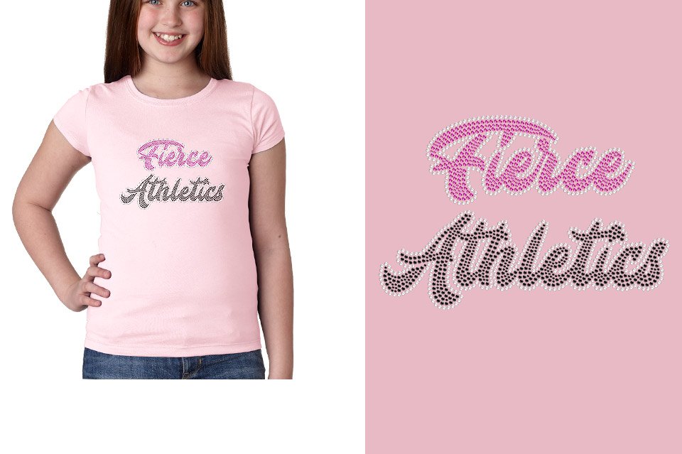 Rhinestones Fierce Athletics Designer font 3-color stones Youth Girls' Princess T-Shirt