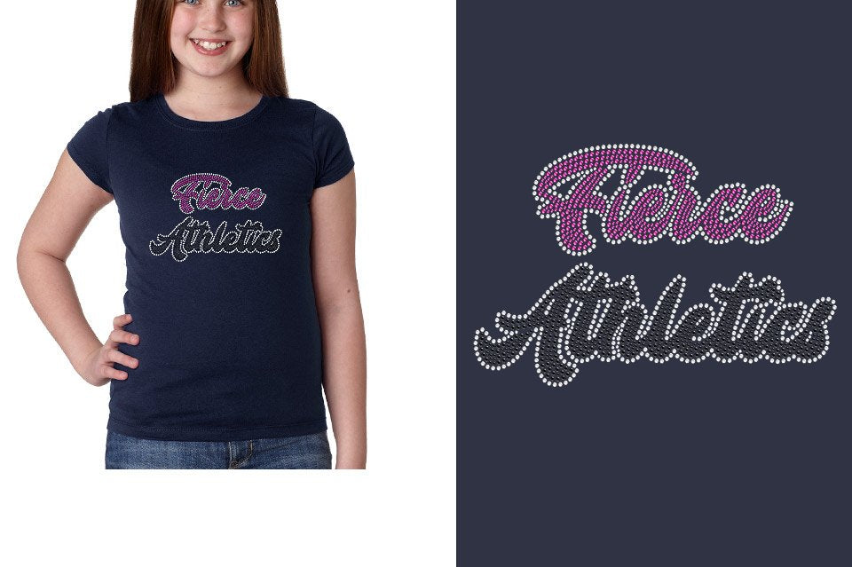 Rhinestones Fierce Athletics Designer font 3-color stones Youth Girls' Princess T-Shirt