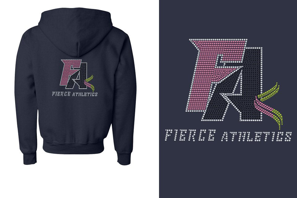 Rhinestones Fierce Athletics FA logo stones Youth Unisex Zip Hoodie